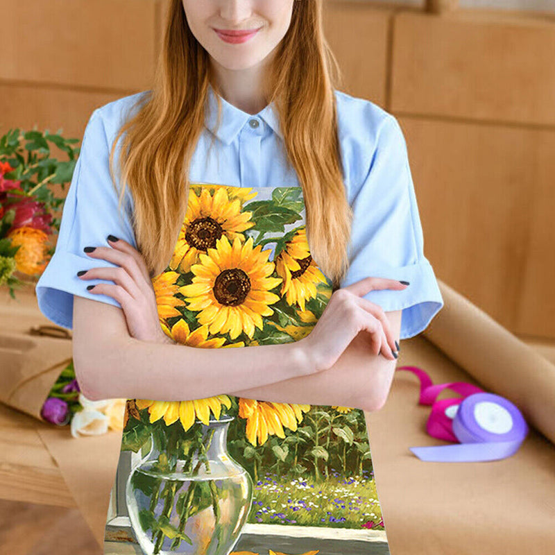 Sunflowers Linen Apron Waterproof Kitchen Cooking Bibs Pinafore (82x68cm)