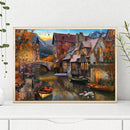 Frameless Oil Painting Arts Picture By Number Riverside Town Hand Painted Craft