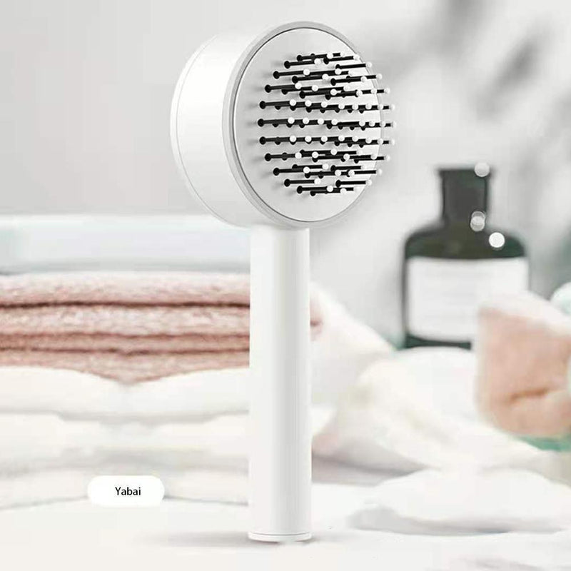 One-key Self-cleaning Hair Brush Anti-Static Airbag Massage Comb (White)