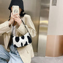 Women Plush Shoulder Underarm Bag Cow Print Fashion Winter Handbag Tote (2)