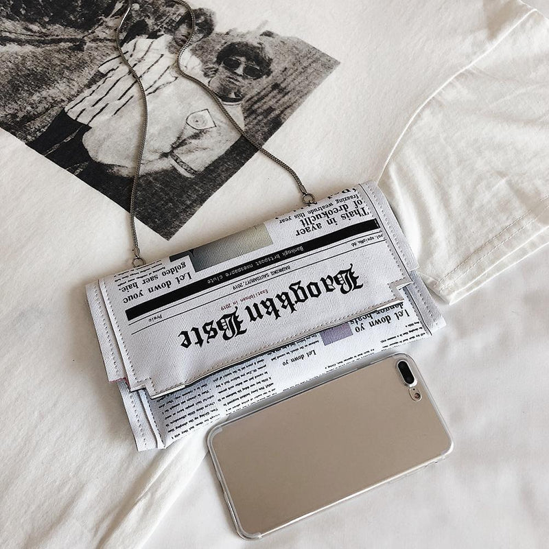 Women Crossbody Messenger Bag Newspaper Print Girls Clutches Shoulder Bag