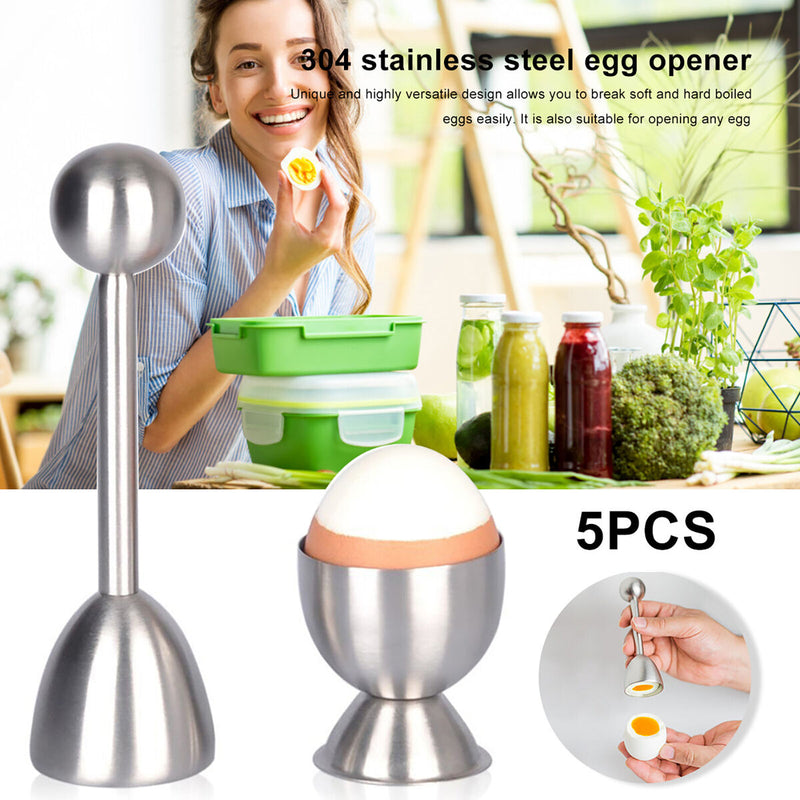 Egg Topper Cracker Set, Cutter with 2 Cups, 2 Spoons, for Hard, Soft Boiled Eggs