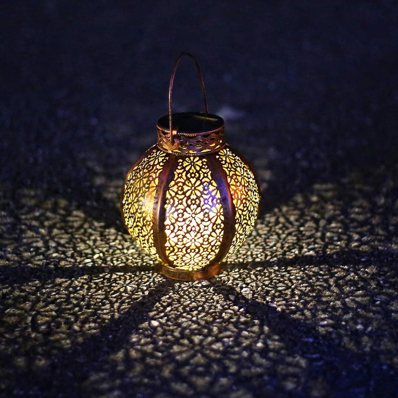 Hollowed Solar Lanterns - Outdoor Hanging Wrought Iron Landscape Lights (A)