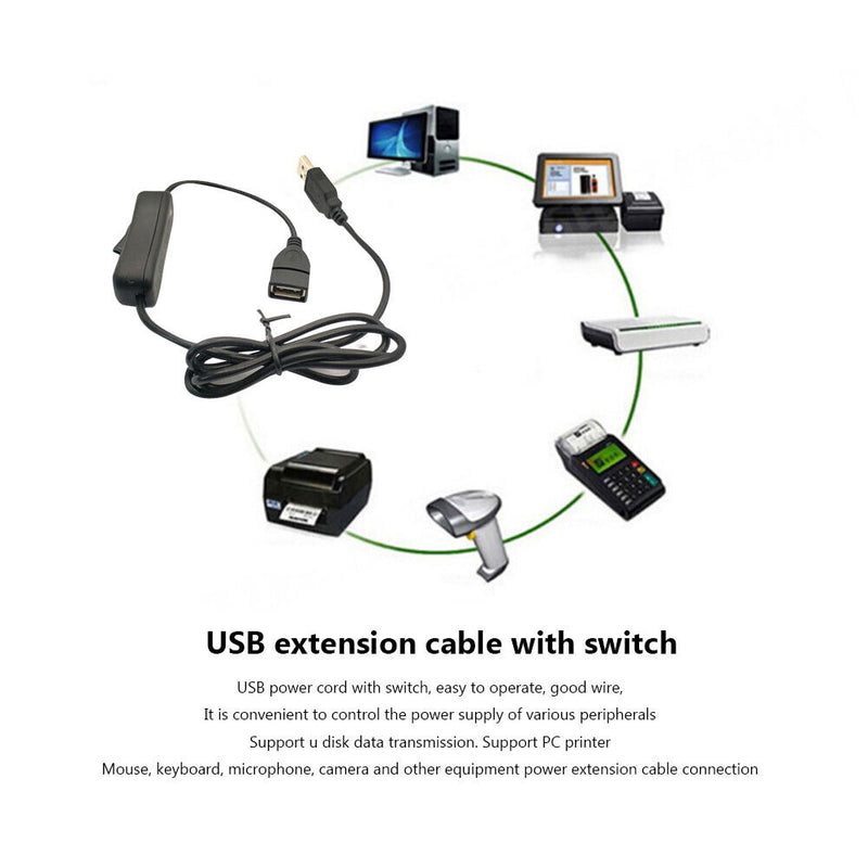 USB Male To Female Cable Extension with ON/OFF Switch 1m Fan Power Supply Wire