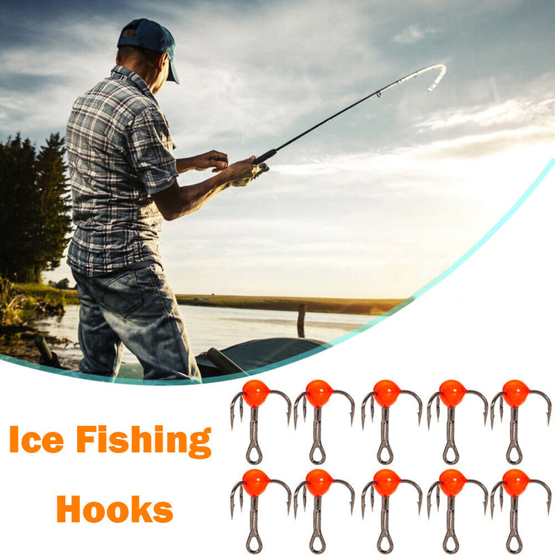 10pcs Ice Fishing Sharpened Treble Hooks Carbon Steel Mini Hook Red (6)