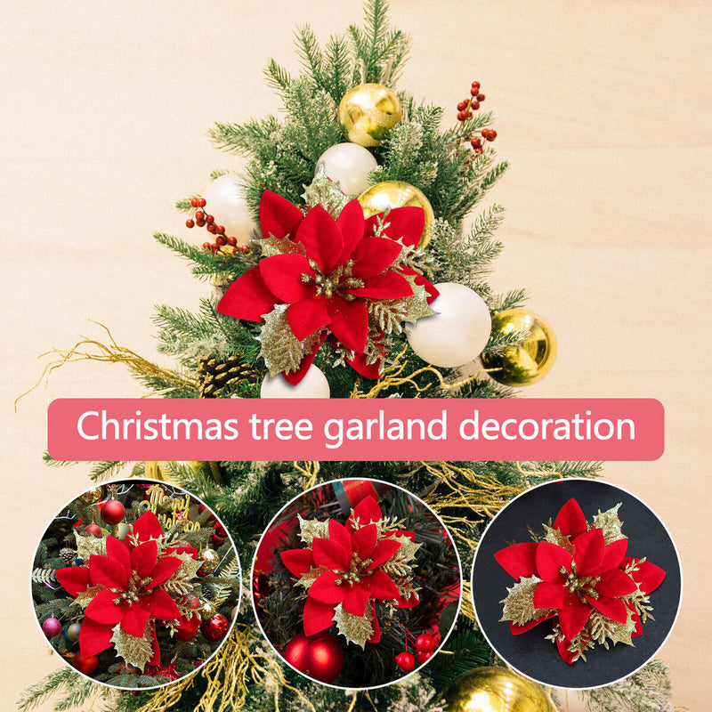 Christmas Trees Decor Glitter Artificial Poinsettia Bush Wreath (Red) Newly
