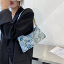 Retro Women Oil Painting Flower Printed Shoulder Underarm Bag Casual Handbags