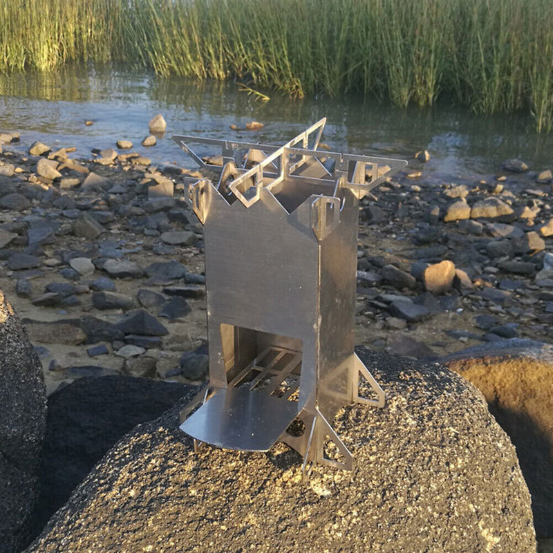 Stainless Steel Folding Wood Stove Outdoor Camping Picnic Burning Rocket Stove