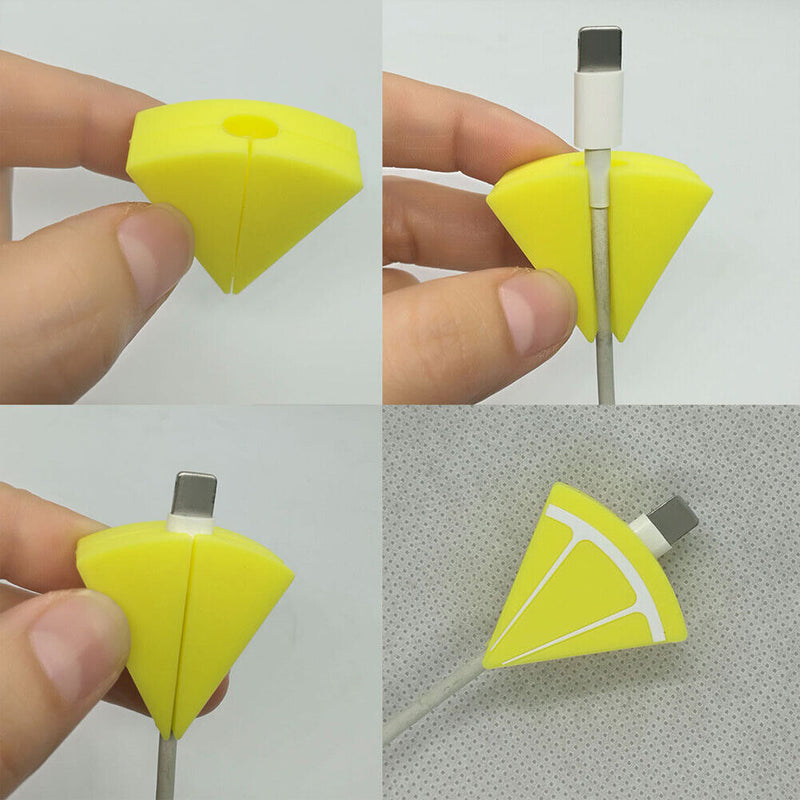 Fruit USB Data Cable Bites Protector Universal Cord Wire Winder (Lemon)