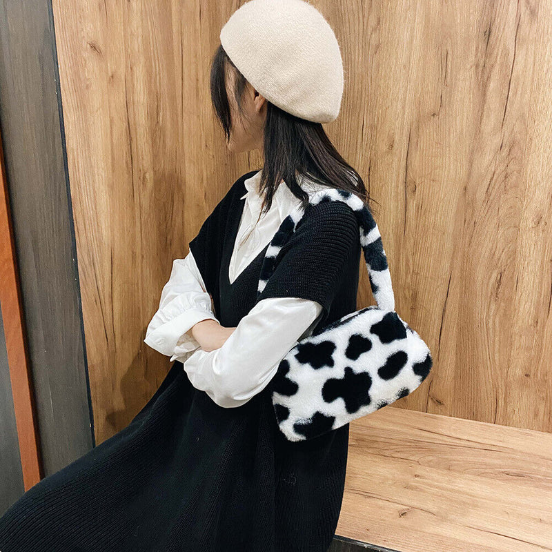 Animal Pattern Underarm Bag Women Mini Plush Shoulder Handbags Purse (6)