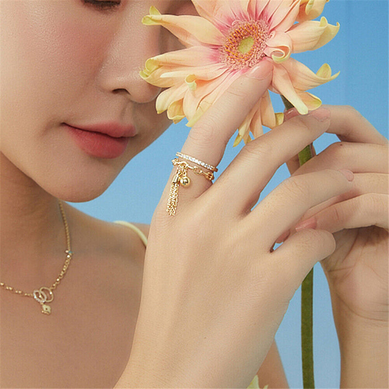 Wedding Crystal Link Chain Tassel Ring With Spike Pendant Gothic Zircon