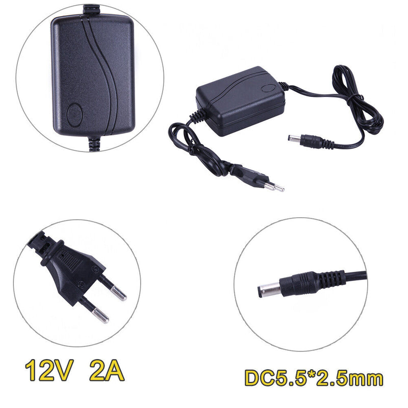 AC to DC Power Adapter 12V 2A Dual Cable Converter Universal 5.5x2.1-2.5mm