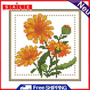 Month Flower Cross Stitch Embroidery Printed Canvas DIY Needlework Set 17x17cm