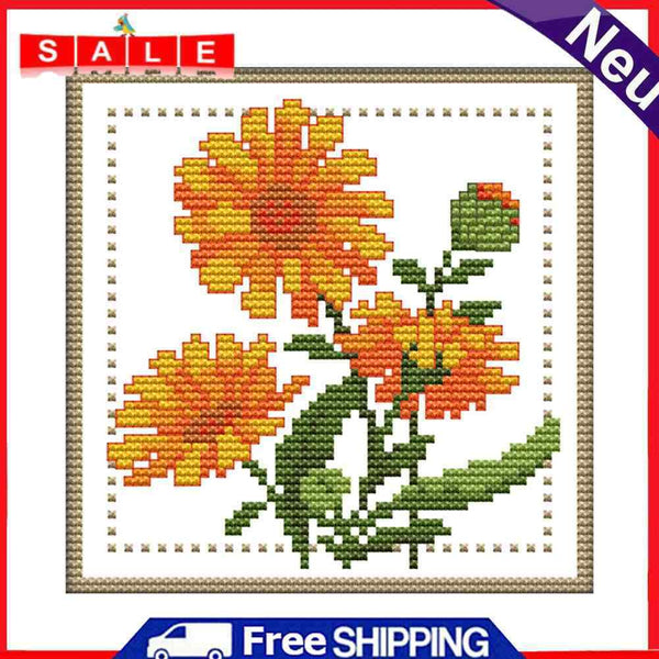 Month Flower Cross Stitch Embroidery Printed Canvas DIY Needlework Set 17x17cm