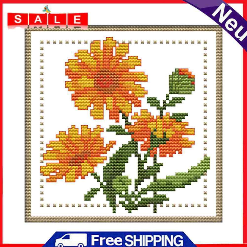 Month Flower Cross Stitch Embroidery Printed Canvas DIY Needlework Set 17x17cm