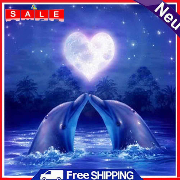 Garuru-Jidong Full Diamond Heart-shaped Moon and Dolphin Animal Series E459