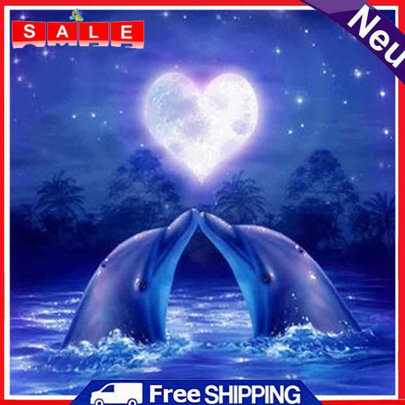 Garuru-Jidong Full Diamond Heart-shaped Moon and Dolphin Animal Series E459