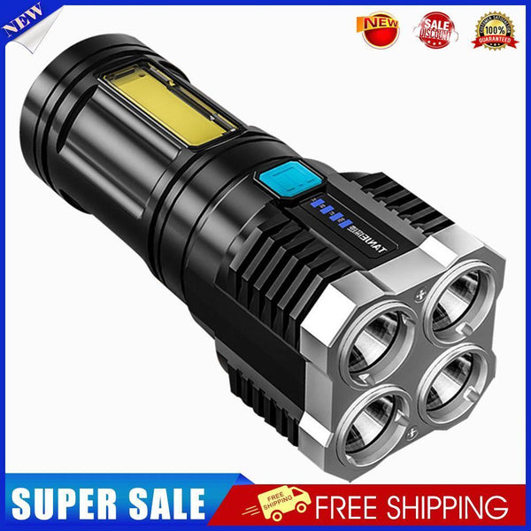 4 LED+COB Beads Strong Flashlight USB Charging Power Display Portable Torch