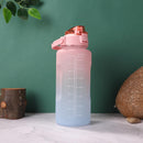 2000ml Water Bottle with Time Marker for Outdoor Sports Drink Cup (Pink)
