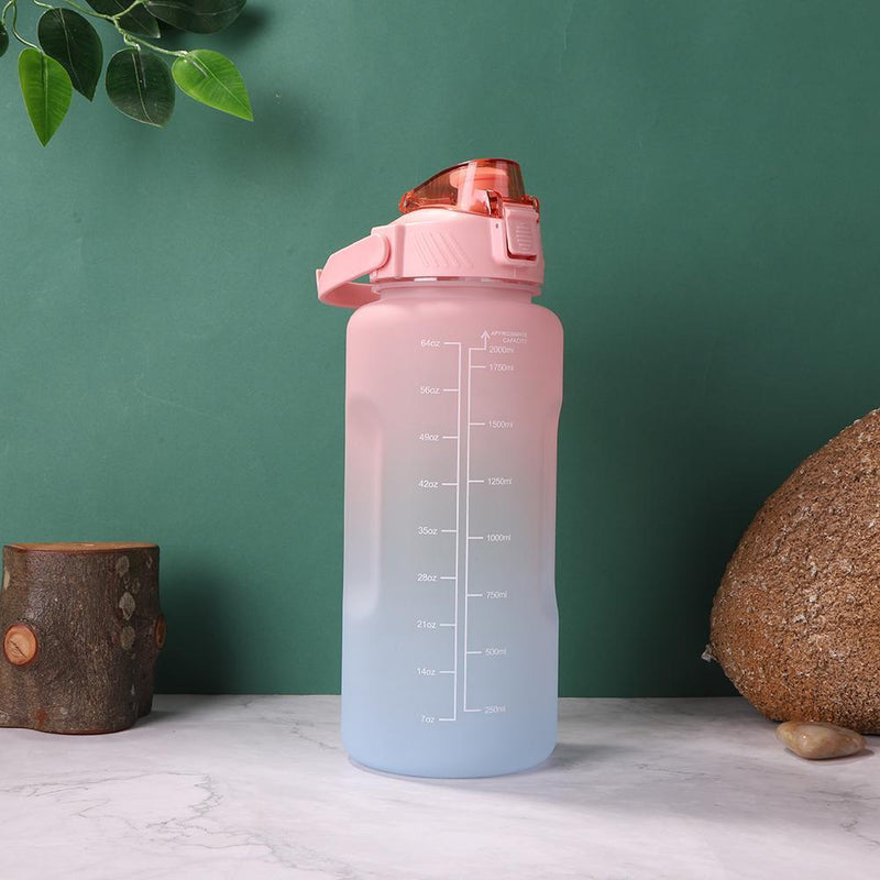2000ml Water Bottle with Time Marker for Outdoor Sports Drink Cup (Pink)