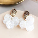 Jewelry Women Korea Crack Shell Flower Petal Earrings Alloy Dangle Stud White