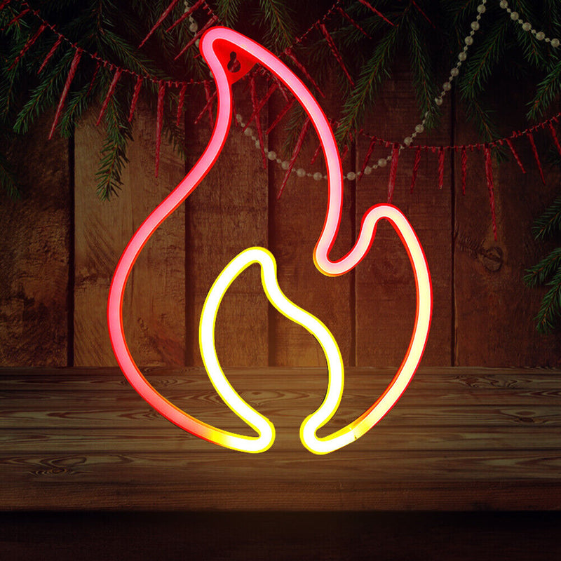 Fire Flame Neon Sign Light LED Hanging Wall Night Lamp Decor (Red White) Newly