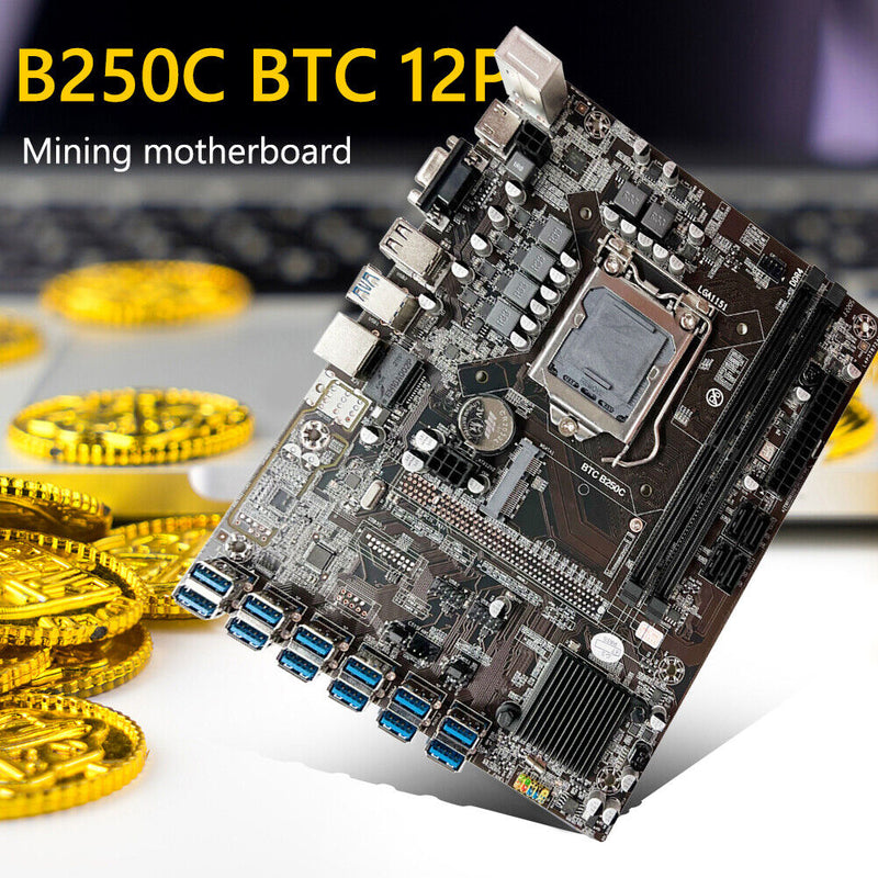 B250C BTC Mining Motherboard+SATA Switch Cable 12xPCIE To USB3.0 LGA 1151 Newly