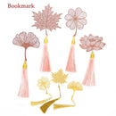 Cute Book Holder Stationery Apricot Tassel Chinese Style Metal Bookmark Leaf