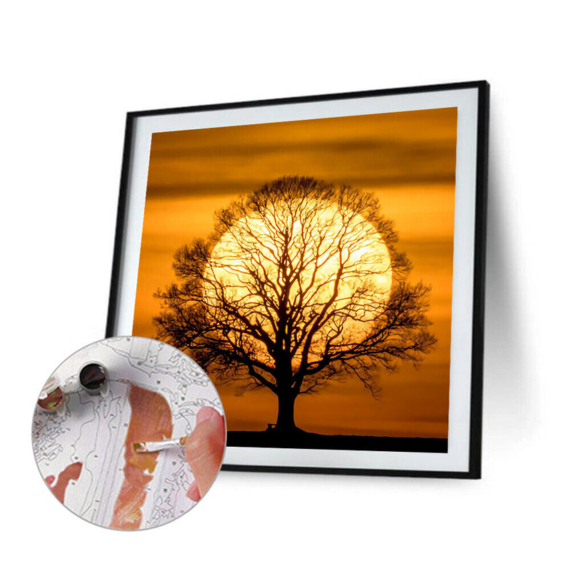 DIY Landscape Tree Under Moon Oil Paint by Numbers Drawing on Canvas Home Decor