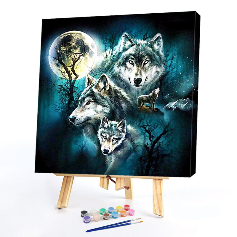 Oil Paint By Numbers Picture DIY Drawing Painting Night Wolf Paint Decor Art
