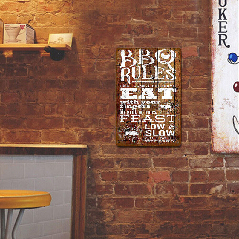 BBQ Plate Metal Tin Sign Retro Plaque for Bar Pub Wall Poster Art (C)