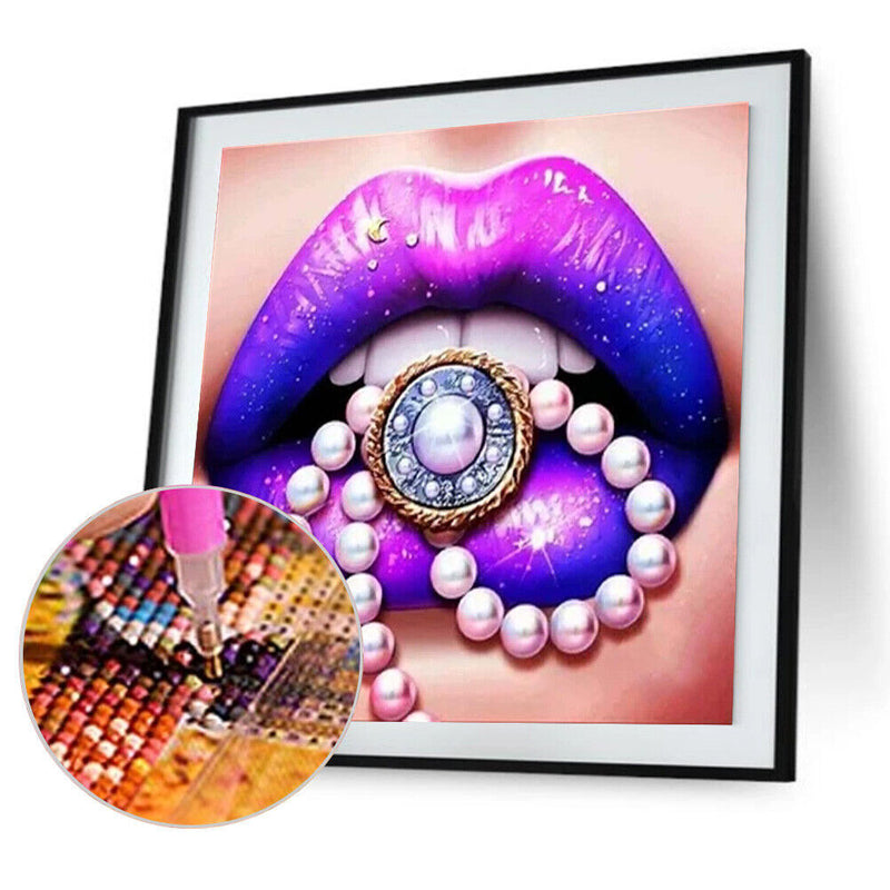 5D Diamond Painting Kit Purple Lips Full Round Drill Rhinestone DIY Mosaic