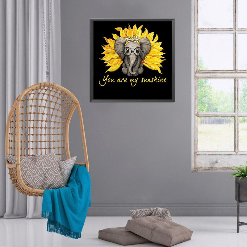 5D Rhinestone DIY Sunflower Elephant Full Round Drill Diamond Painting Craft Kit