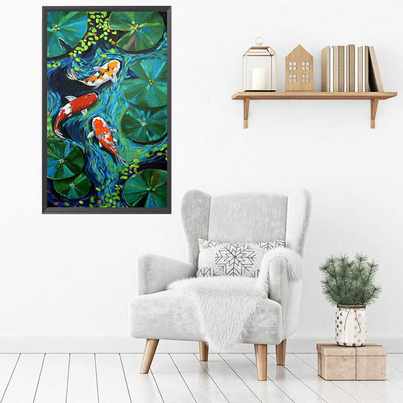 Full Cross Stitch 11CT Cotton Thread DIY Koi Printed Embroidery Hanging Painting