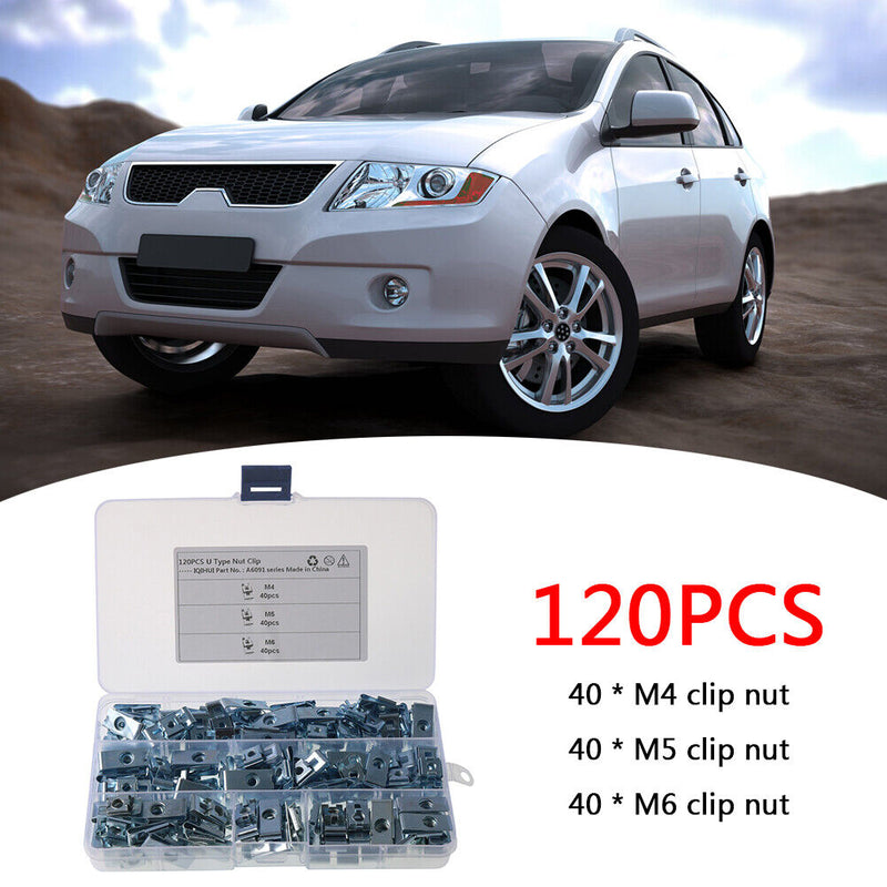 120pcs U Shaped Nut Car Mounting Fastener Clips Assorted Kit for Motorcycle Auto