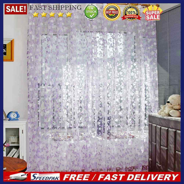 Chic Leaf Type Tulle Door Window Curtain Rural Leaf Design Curtain Purple