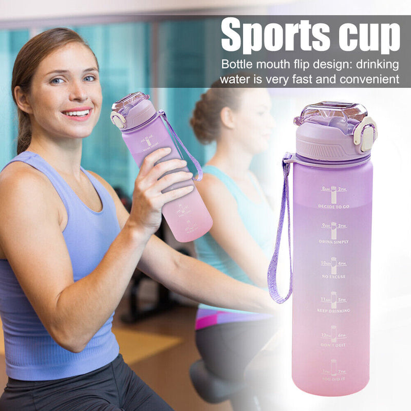 Plastic Water Bottle with Time Marker Outdoor Fitness Sports Leakproof Drin