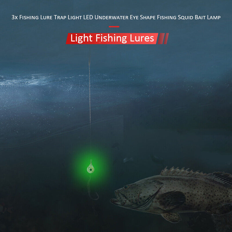 3x Fishing Lure Trap Light LED Underwater Eye Shape Squid Bait Lamp (Green)