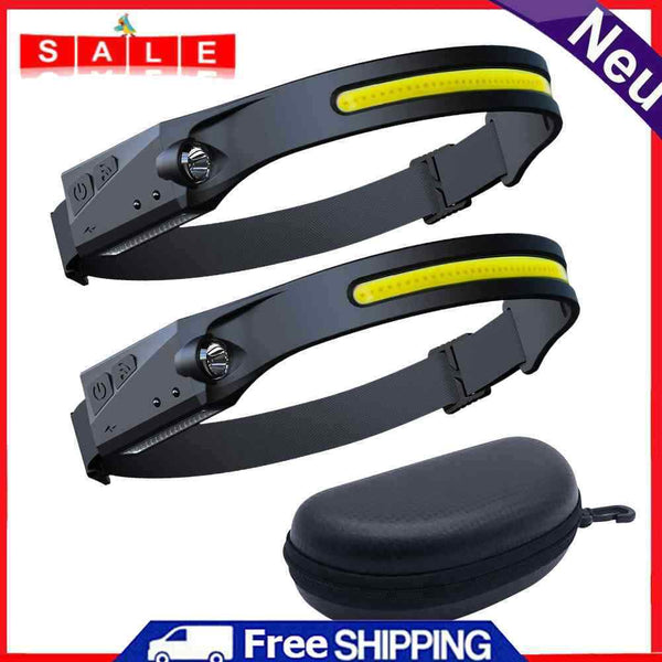 2x COB LED Headlamp Sensor Headlight Flashlight Rechargeable Outdoor Work Light