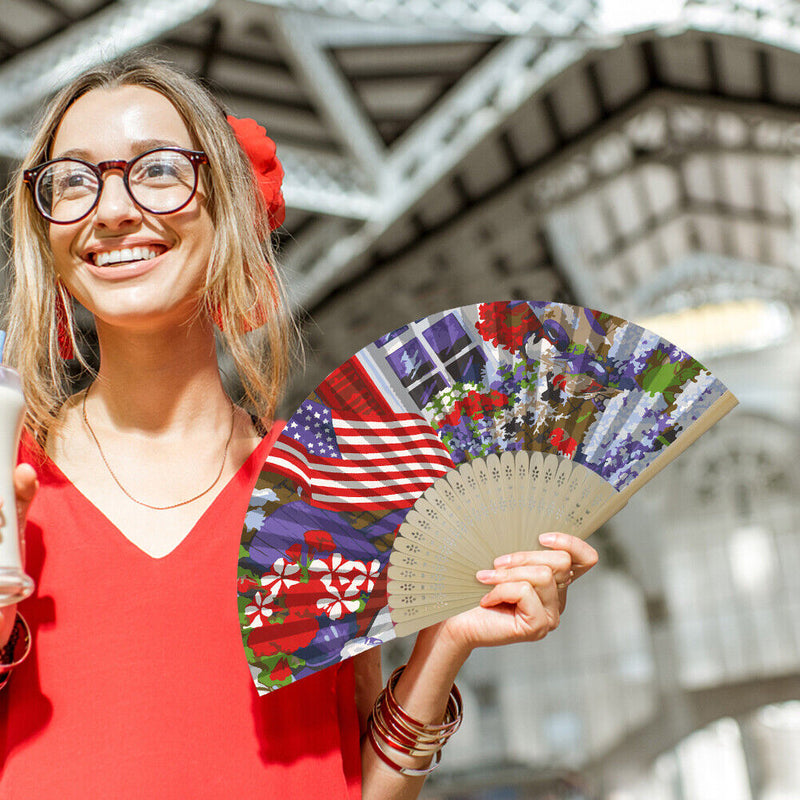Independence Day Flower Flag Oil Paint Folding Fan By Number DIY Home Decorat