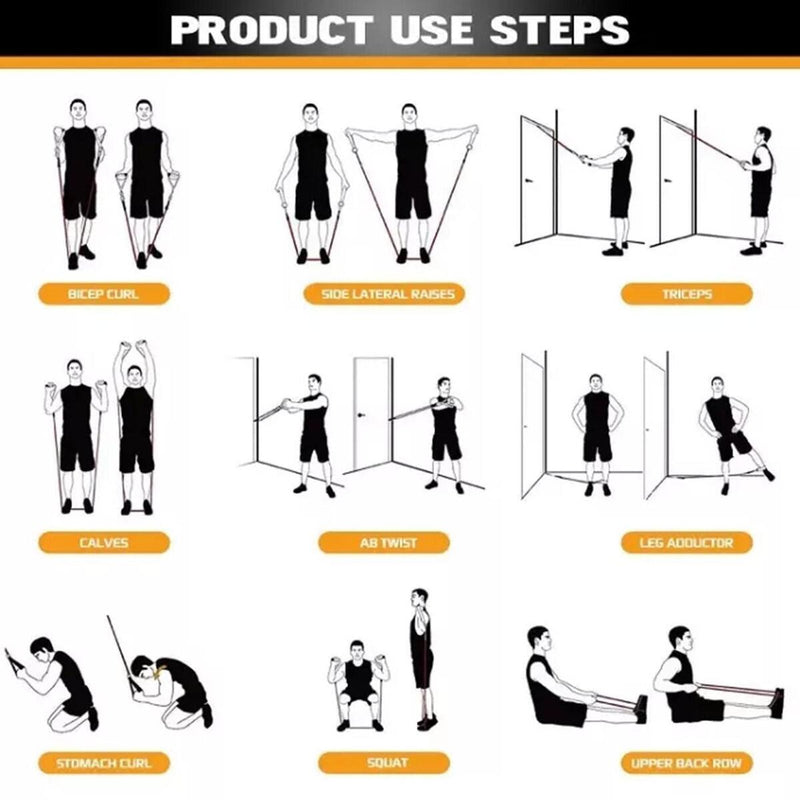 RESISTANCE BANDS Set For Yoga Abs Pilates Fitness Exercise Workout 11 Pieces.