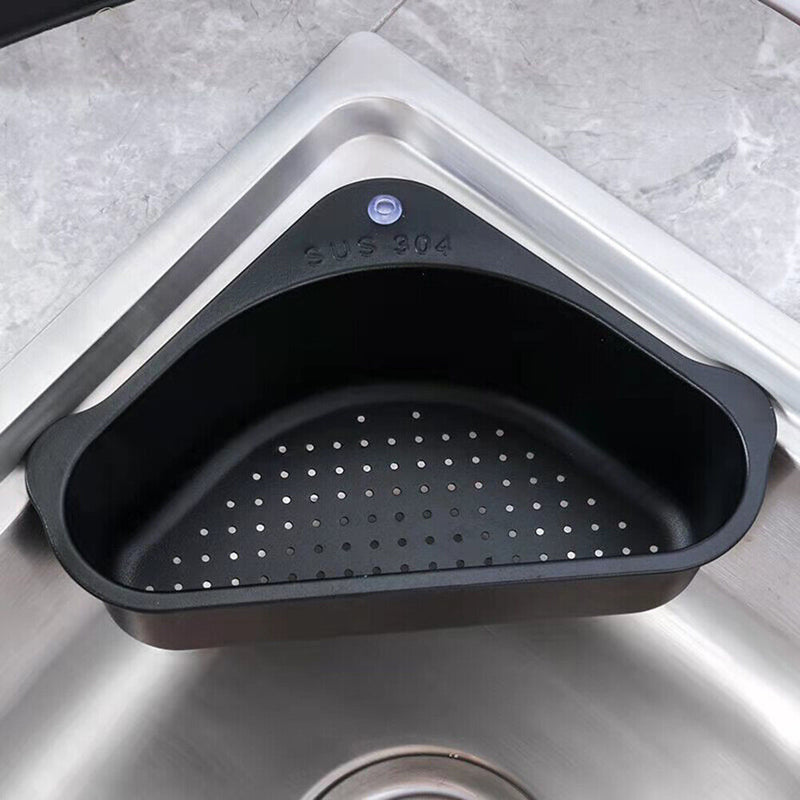 Stainless Steel Triangular Drain Basket Holder Kitchen Sink Filter (Black) Newly