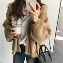 Women Casual Short Style Long-Sleeves Coat Knitted Solid Color Loose Cardigan