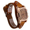 Unisex Men Women Leather Band Rectangle Dial Wristwatch Quartz Watch Orange