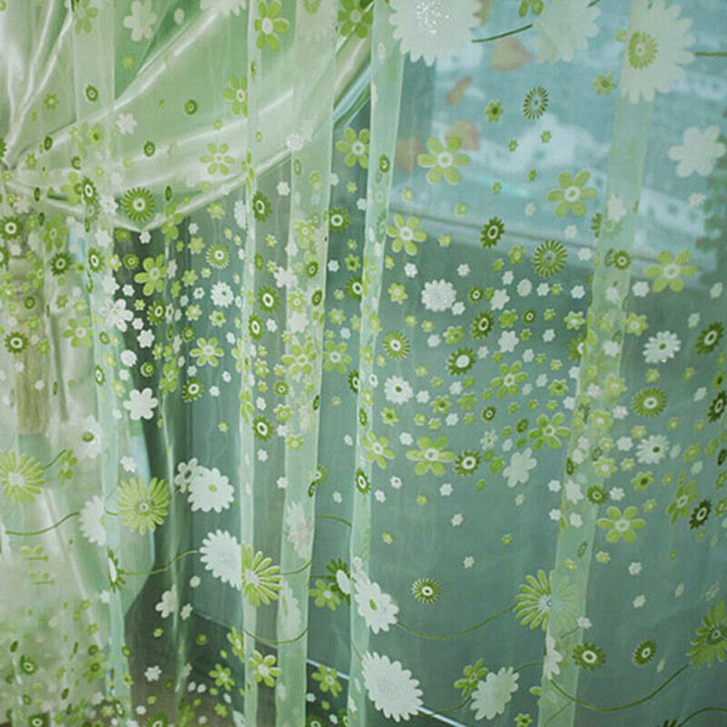 Floral Printed Tulle Voile Window Curtain Sheer Drape Panel 200x100CM Green