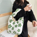 Female Fluffy Fashion Flower Pattern Handbag Winter Mobile Phone Top-Handle Bag