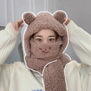 Winter Warm Windproof Beanies Caps Bear Ear Hat Hat Scarf Set Earflap Earmuff