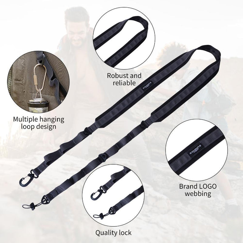 2pc Polyester Camping Straps Multiple Metal Hanging Loop Design Gray