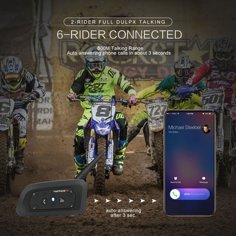 V6 1200M Motorcycle Bluetooth-compatible Helmet Headset Intercom Interphone