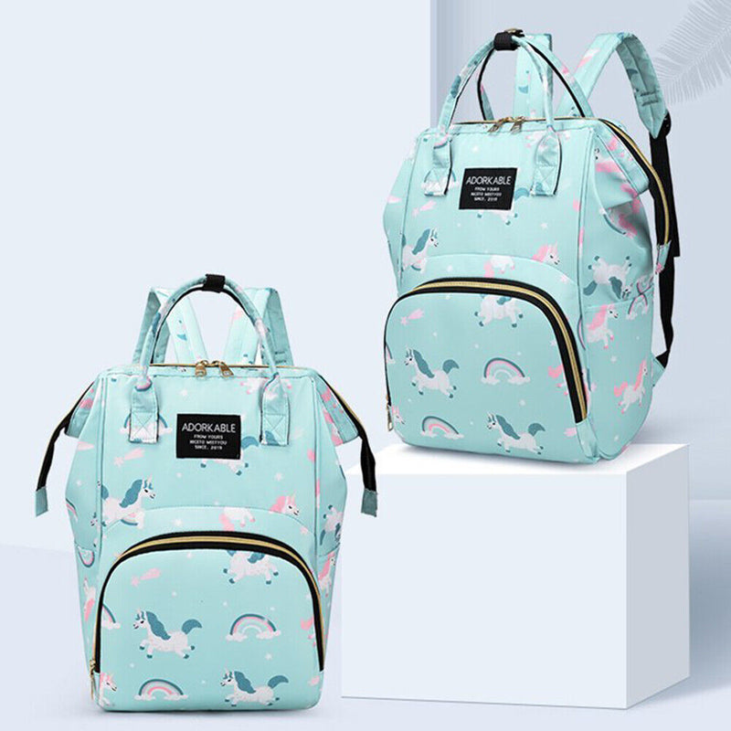 Fashion Women Printing Mummy Diaper Bag Nappy Large Handbag (Green Rainbow)